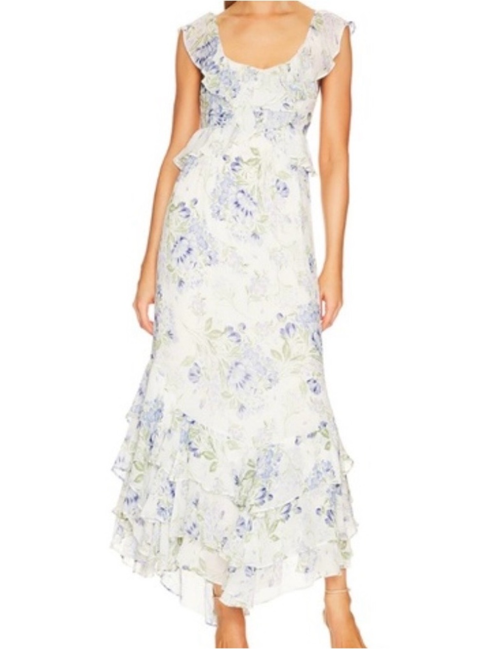 Yumi Kim Cream Maxi Dress with Light Blue Floral Print